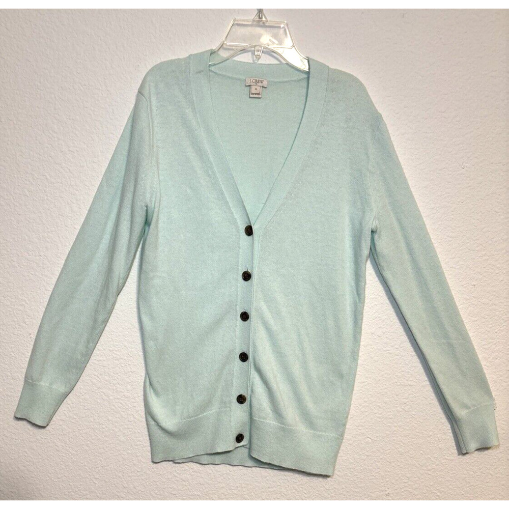 J Crew Cardigan V-neck Button Down Relaxed Sweater Green Wool Blend XS‎ (c)